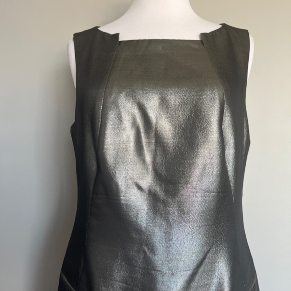 HUGO BOSS Dajena1 Silver Shimmer Cocktail Silk Sheath Pencil Sleeveles Dress - Picture 4 of 15